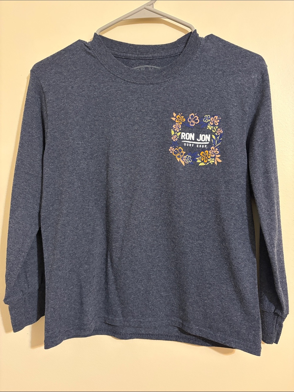 Ron Jon Navy Heather Long Sleeve Tee with Floral Chest Logo